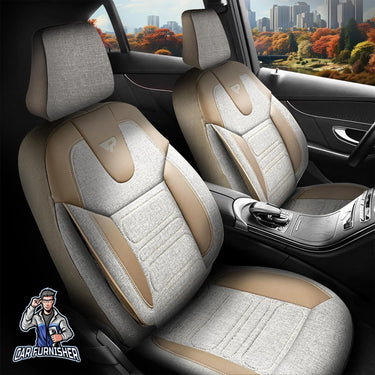 Skoda Octavia Seat Covers Atlanta Linen Fabric Design Beige 5 Seats + Headrests (Full Set) Leather & Linen Fabric